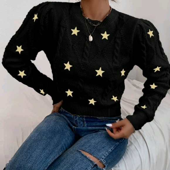 Black Knit Star Sweater - Picture 6 of 7